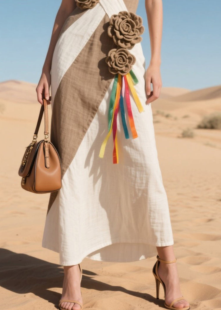 Diy Colorblock Asymmetrical Decorated Silk Mini Dress Summer