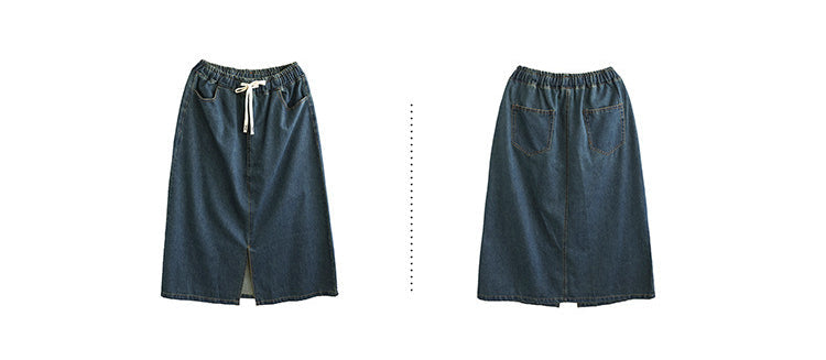 Literary All-match Slit Denim Skirt