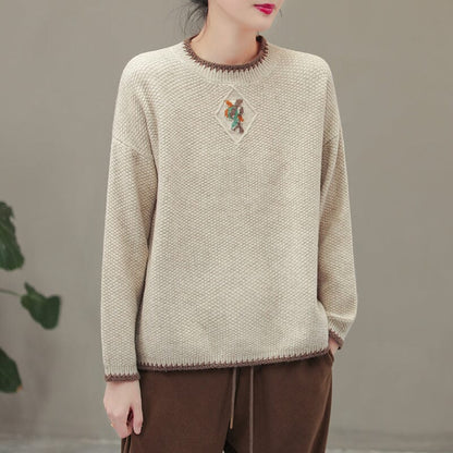 Winter Embroidery Knitted Patchwork Sweater