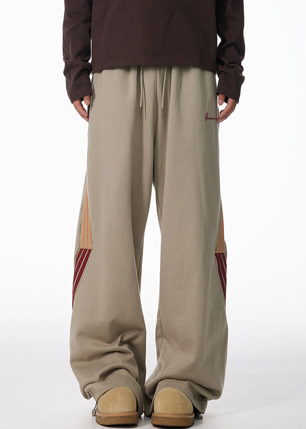 Striped Black Pockets Warm Fleece Pants Elastic Waist Spring
