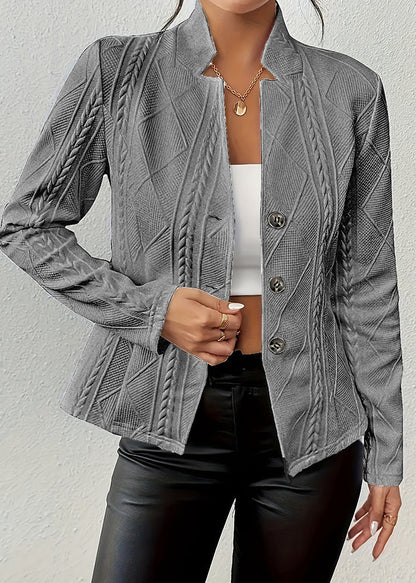 Modern Light Grey Stand Collar Button Cotton Suit Coats Fall