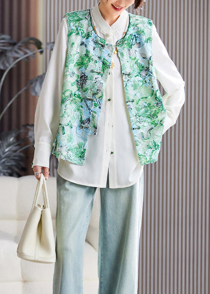 Green Embroideried Sequins Vest Tops Sleeveless