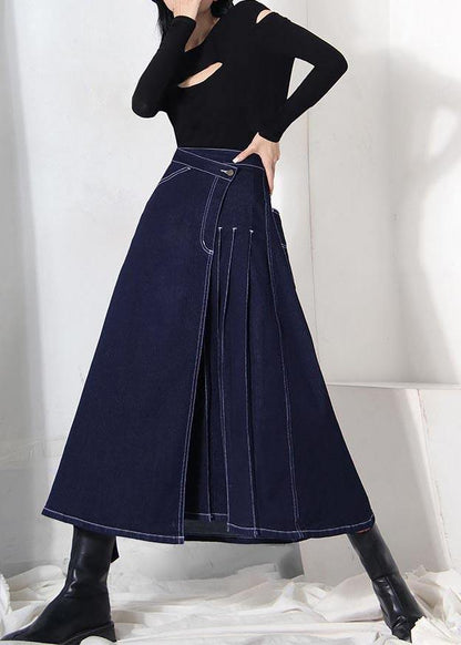 Denim Blue-print3 Zippered Asymmetrical Design Summer Skirt
