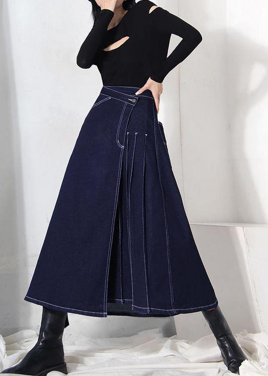 Denim Blue Zippered Asymmetrical Design Summer Skirt