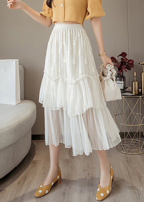 White Ruffled High Waist Chiffon Skirt Summer