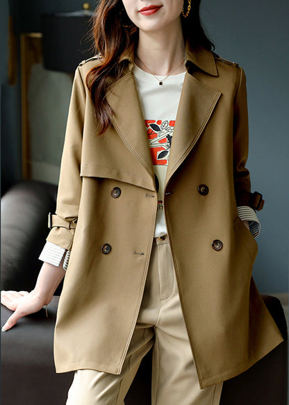 Khaki Notched Button Trench Coat Long Sleeve