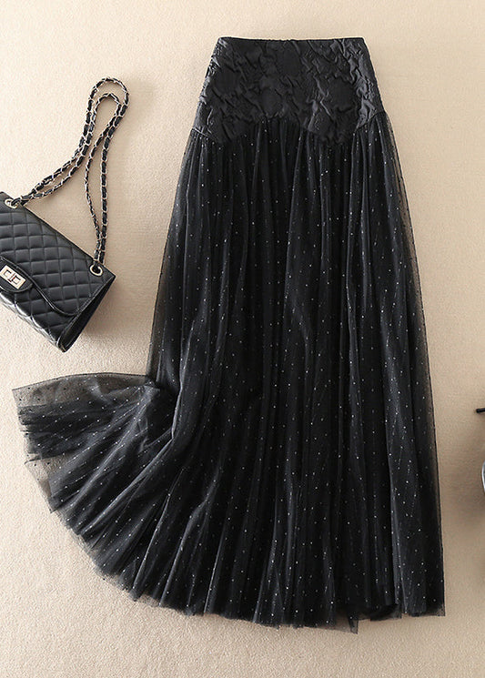 Black Zip Up Patchwork Tulle Skirts Spring