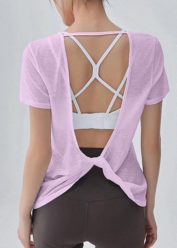 White O-neck Backless Short Sleeve Thin Yoga Tops