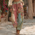 Women's Retro Colorful Rose Stitching Casual Pants elevenforest