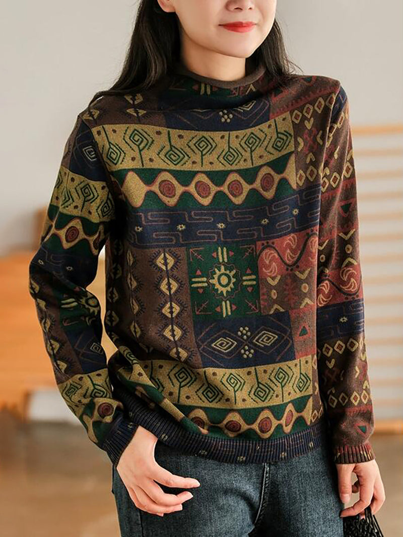 Half-high Collar Cotton Colorblock Autumn Sweater