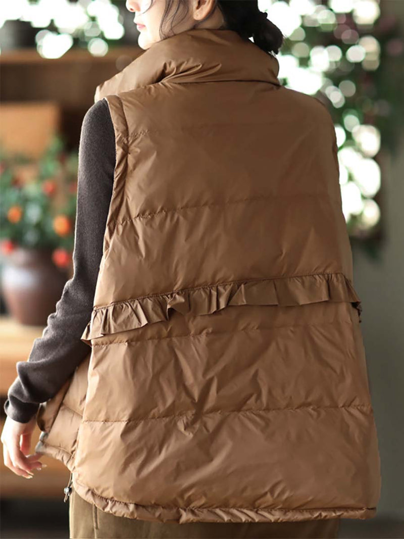 Agaric Lace Button Pocket Down Vest