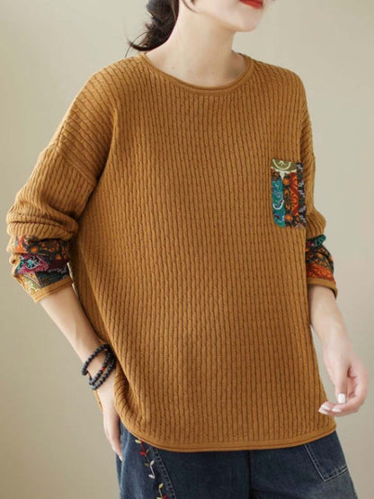Autumn Artsy Knitted Patchwork Loose Sweater