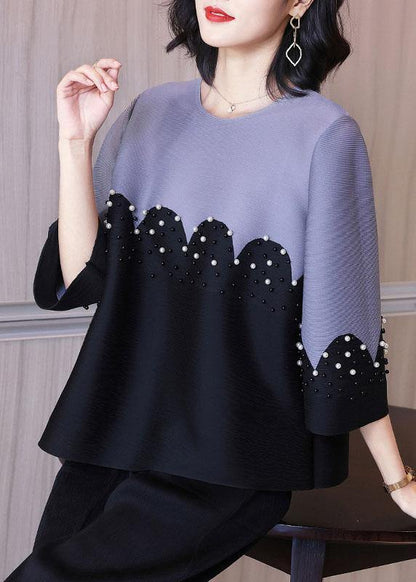 Organic Yellow Patchwork Nail Bead Shirt Top Short Sleeve