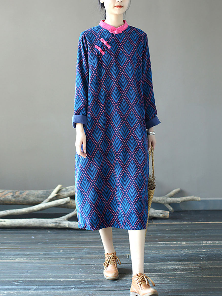 Winter Rhomboids Frog Spliced Long Dress