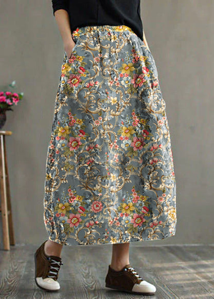 Geometry Elastic Waist Patchwork Print Fine Cotton Filled Skirt Winter