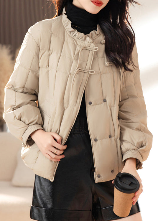 Apricot Ruffled Tasseled Pockets Fine Cotton Filled Jackets Winter