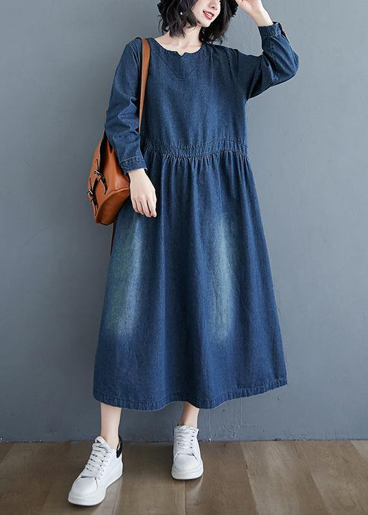 O Neck Cinched Tunic Wardrobes Denim Blue Art Dresses