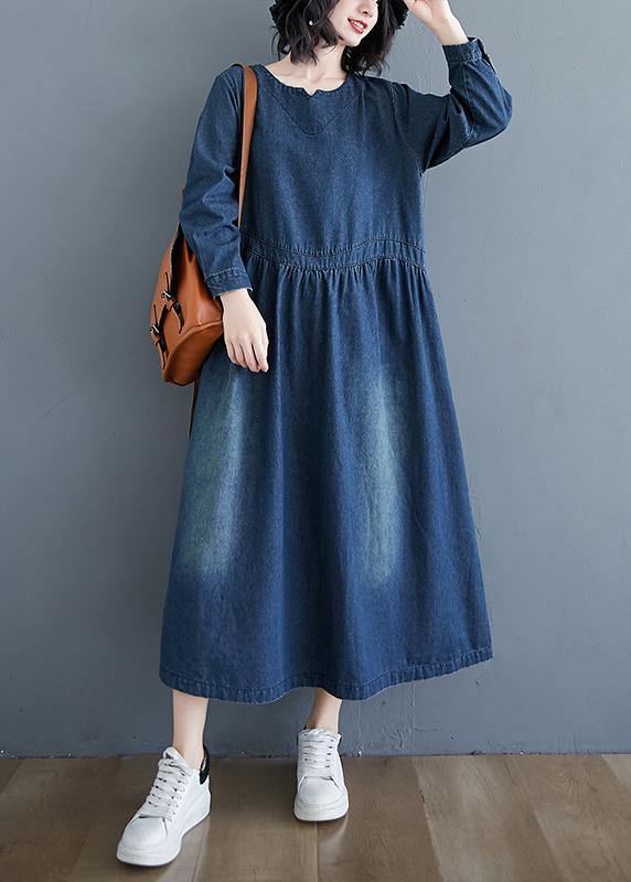 O Neck Cinched Tunic Wardrobes Denim Blue Art Dresses