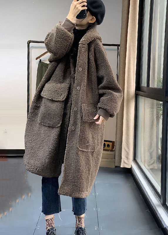 Coffee Hooded Oversized Teddy Faux Fur Long Coats Winter