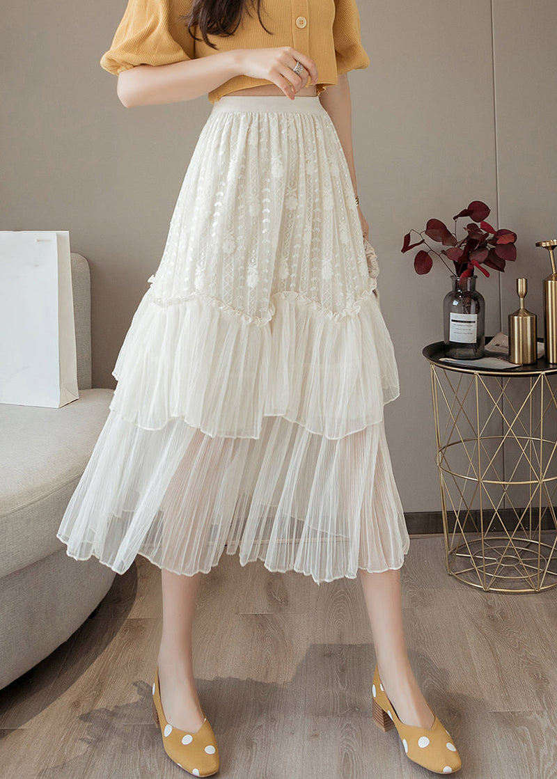 White Ruffled High Waist Chiffon Skirt Summer