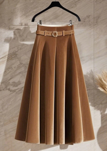 New Coffee High Waist Silk Velvet Skirts Spring