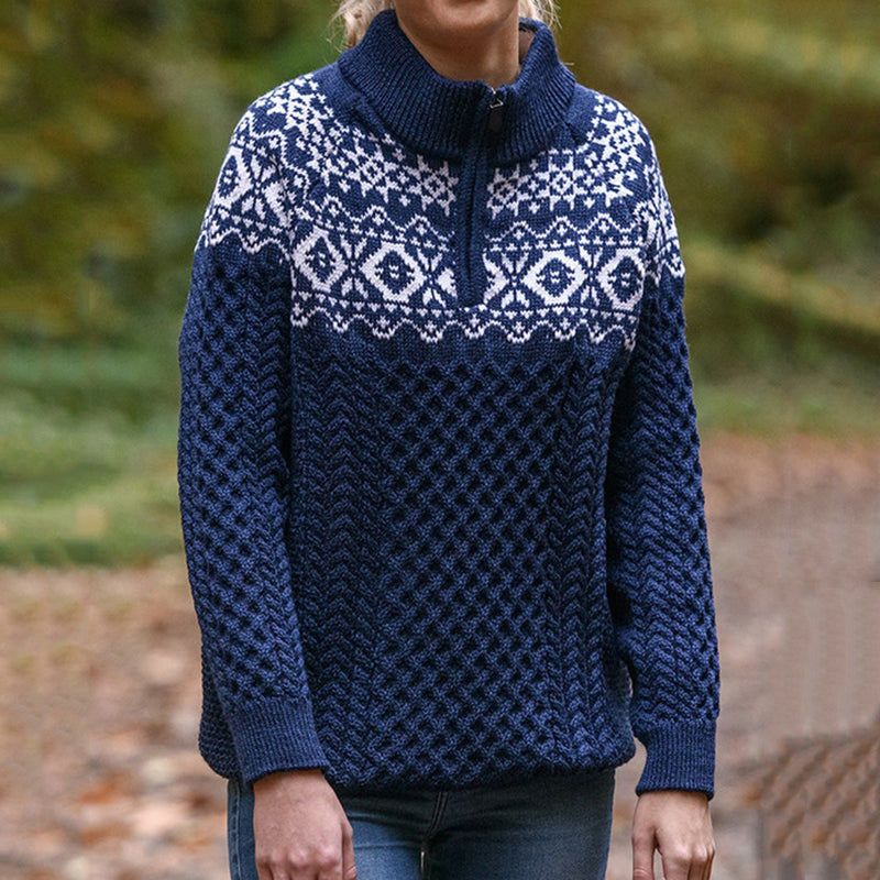 Woman Aran Half-Zip Jacquard Sweater artswardrobe