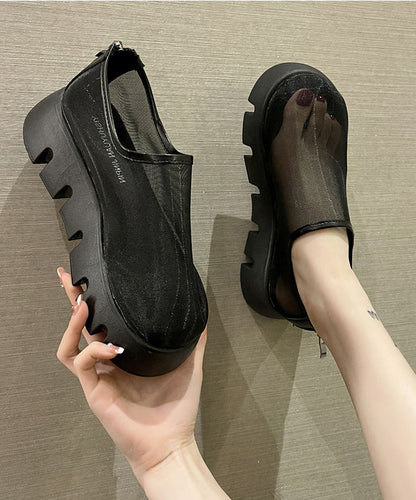 New White Platform Tulle Breathable Loafer Shoes