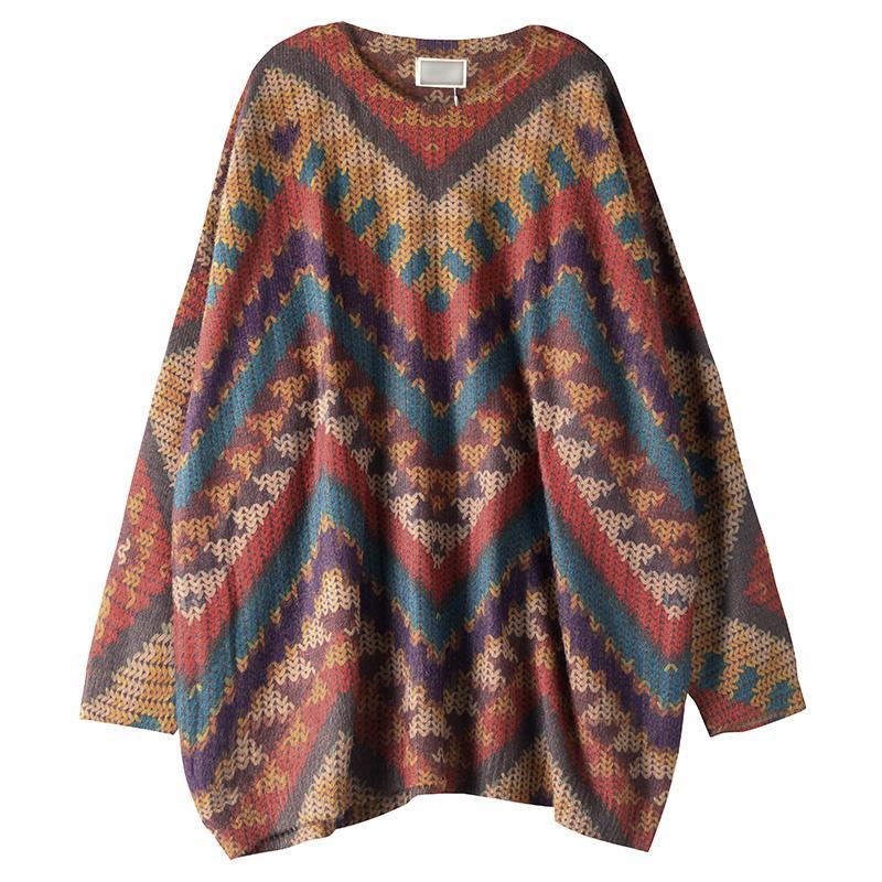 Cozy Autumn Loose Knit Printed Long-sleeved Sweater