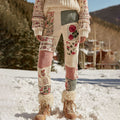 Women's Vintage Floral Patchwork Cozy Knit Leggings elevenforest