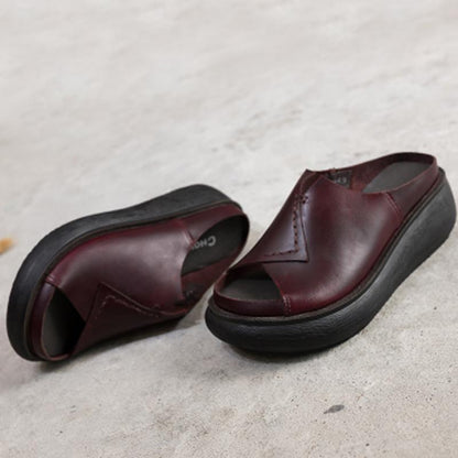 Sewing Platform Leather Slippers