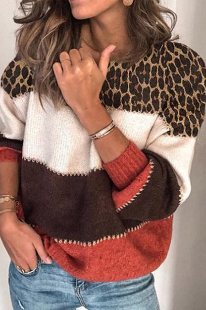 Color Patchwork Round Neck Sweater