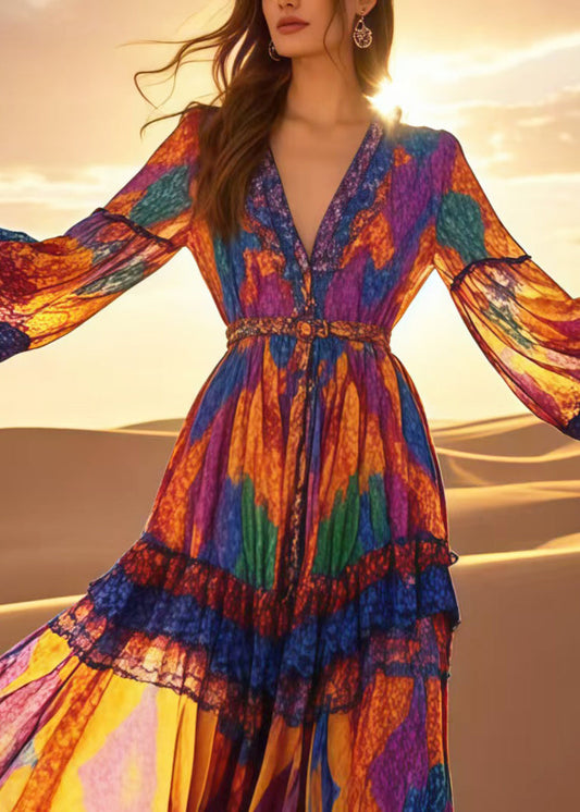 Multicolour Print Chiffon Vacation Dress Spring