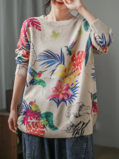 Long Sleeve Print Loose Sweater