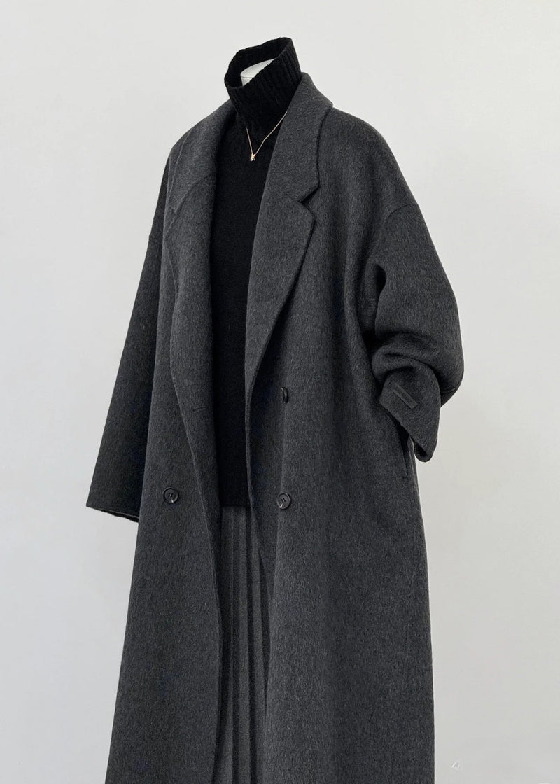 Dull Grey Oversized Double Breast Woolen Coat Outwear Winter