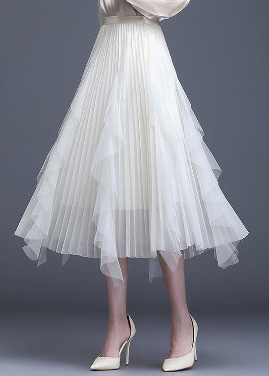 White Patchwork Tulle a Line Fall Skirt