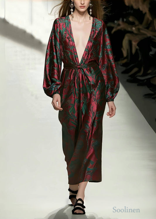 Mulberry V Neck Print Silk Vacation Dresses Spring