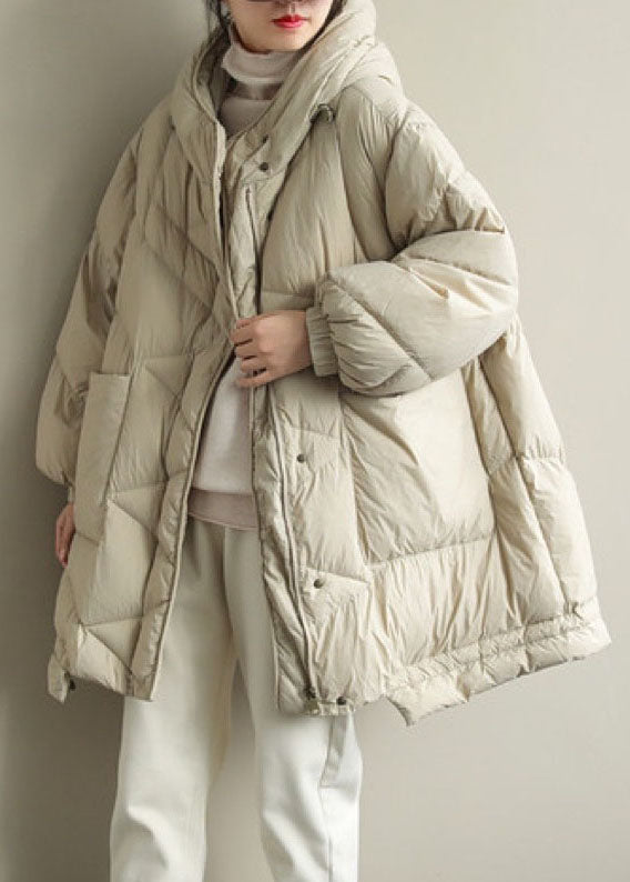 Beige Stand Collar Warm Winter Duck Down Coat