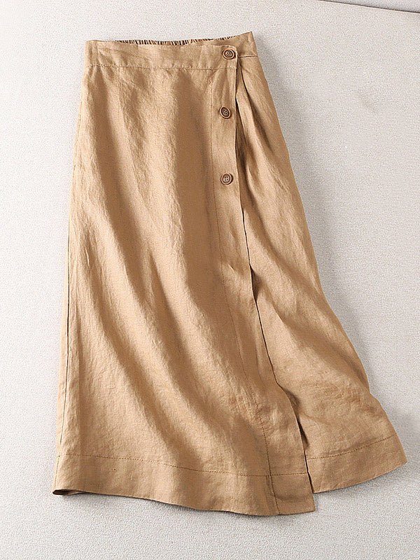 Pure Color Elastic Waist A-line Linen Skirt