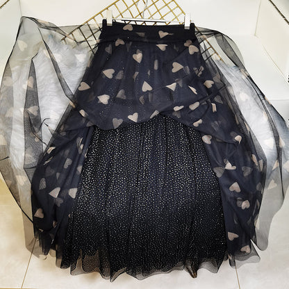 Black Print Tulle Sequins a Line Skirts Summer