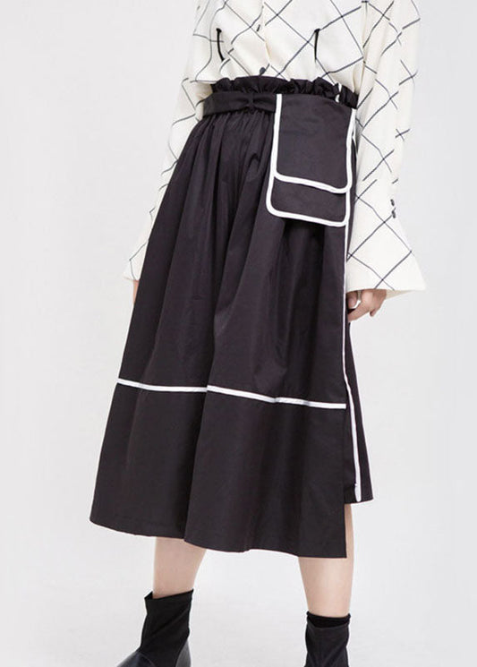 Black High Waist Patchwork Low High Design Fall Skirt