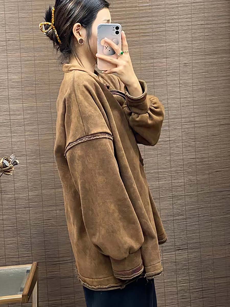Chinese Button Worn Thick Sweatshirt