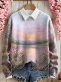 Comstylish Women's Pink Floral Art Print Sweater