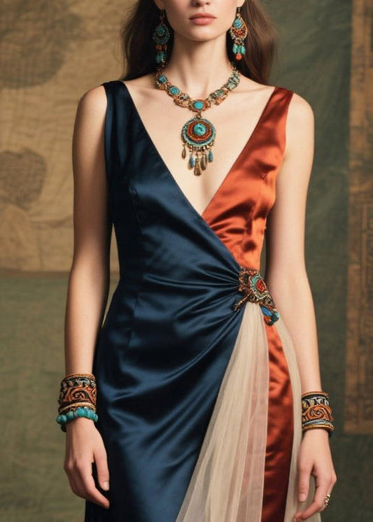 Boutique Colorblock Asymmetrical Patchwork Tulle Cami Dress Summer