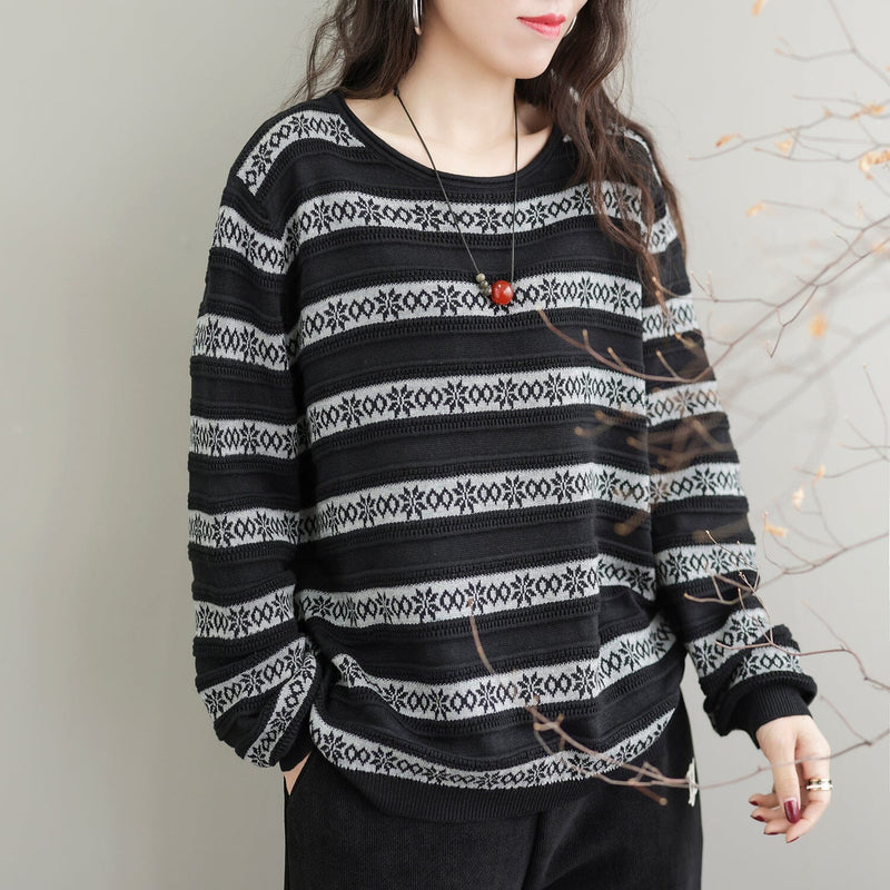 Autumn Stripe Knitted Elastic Sweater