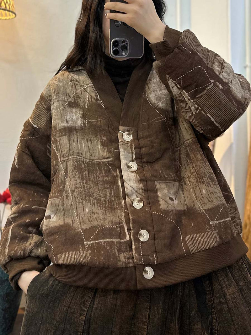 Plaid Print Button V-neck Loose Jacket