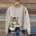 Women's Cute Cat Embroidery Art Cozy Sweater elevenforest