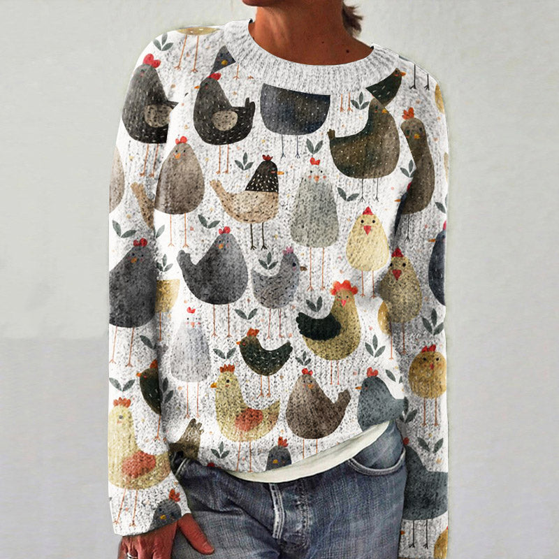 Farm Chicken Print Women'S Crew Neck Sweater artswardrobe