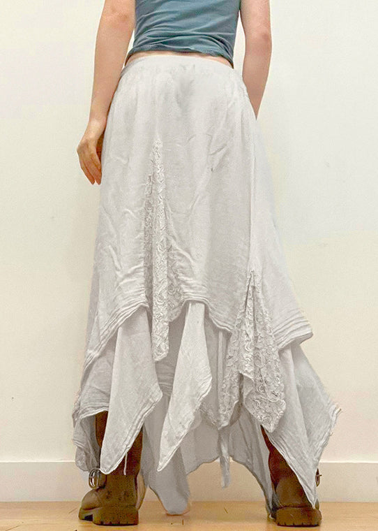 White Asymmetrical Lace Patchwork Skirts Summer