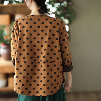 Polka-dot Print Top-paneled Cotton T-shirt