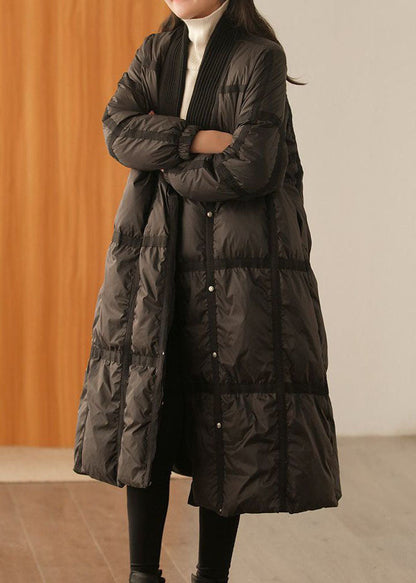 Black Patchwork Thick Duck Down Down Coat Oversized Winter